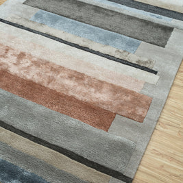 Carpet For Living room 8X11 Feet Grey And Black Wool & Viscose Rectangle Geometric And Stripes Rug