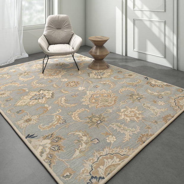 Carpet For Living room 4X6 Feet Blue Wool Rectangle Oriental And Traditional Rug