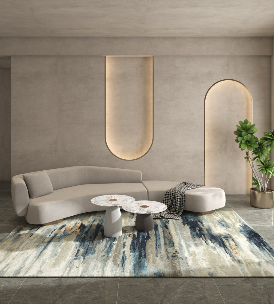 Carpet For Living room 6X9 Feet Grey And Black Wool & Viscose Rectangle Abstract Rug - I MEAN DESIGN