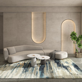 Carpet For Living room 6X9 Feet Grey And Black Wool & Viscose Rectangle Abstract Rug