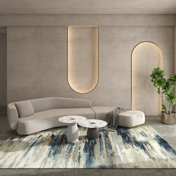 Carpet For Living room 6X9 Feet Grey And Black Wool & Viscose Rectangle Abstract Rug