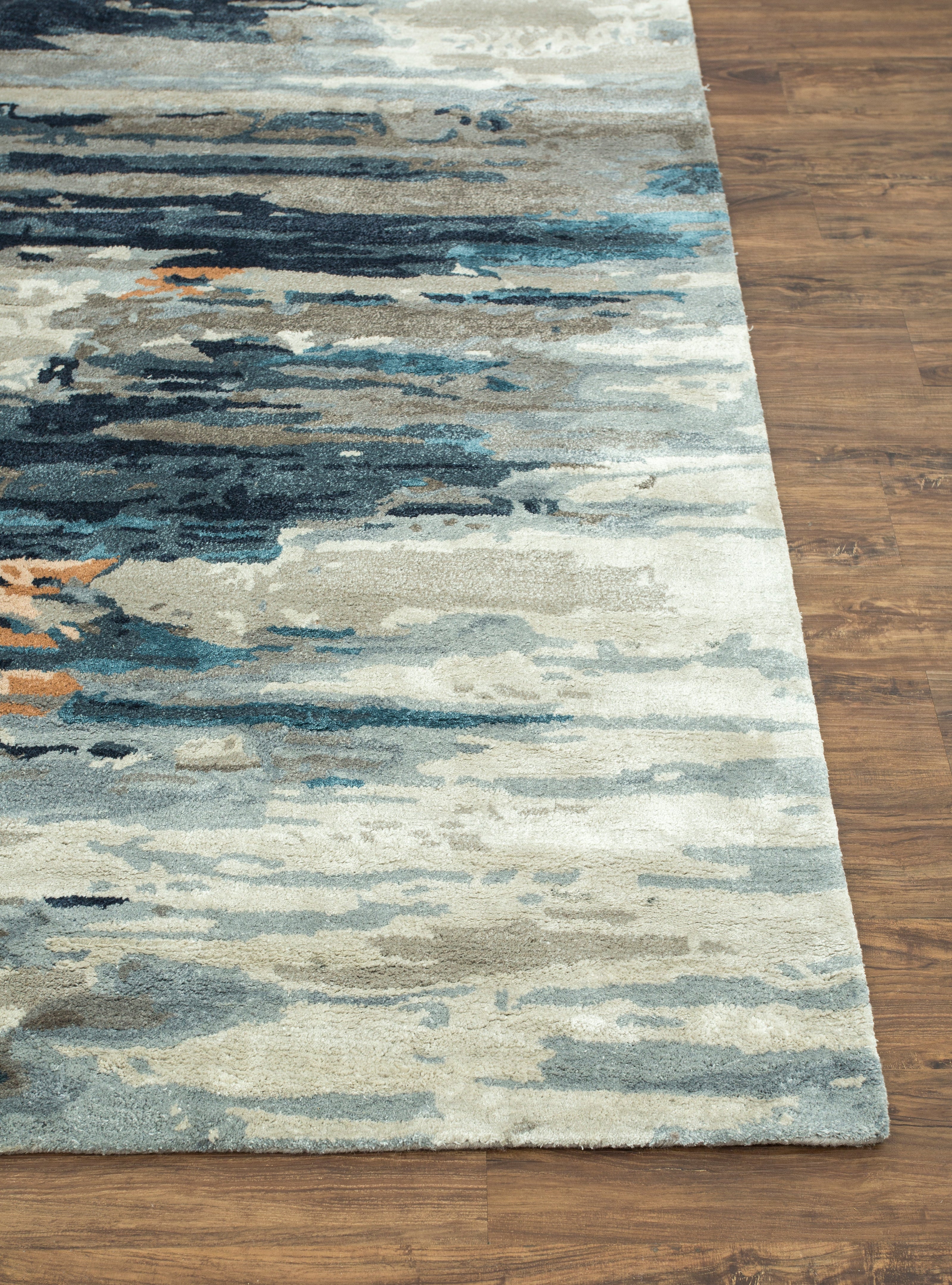 Carpet For Living room 6X9 Feet Grey And Black Wool & Viscose Rectangle Abstract Rug