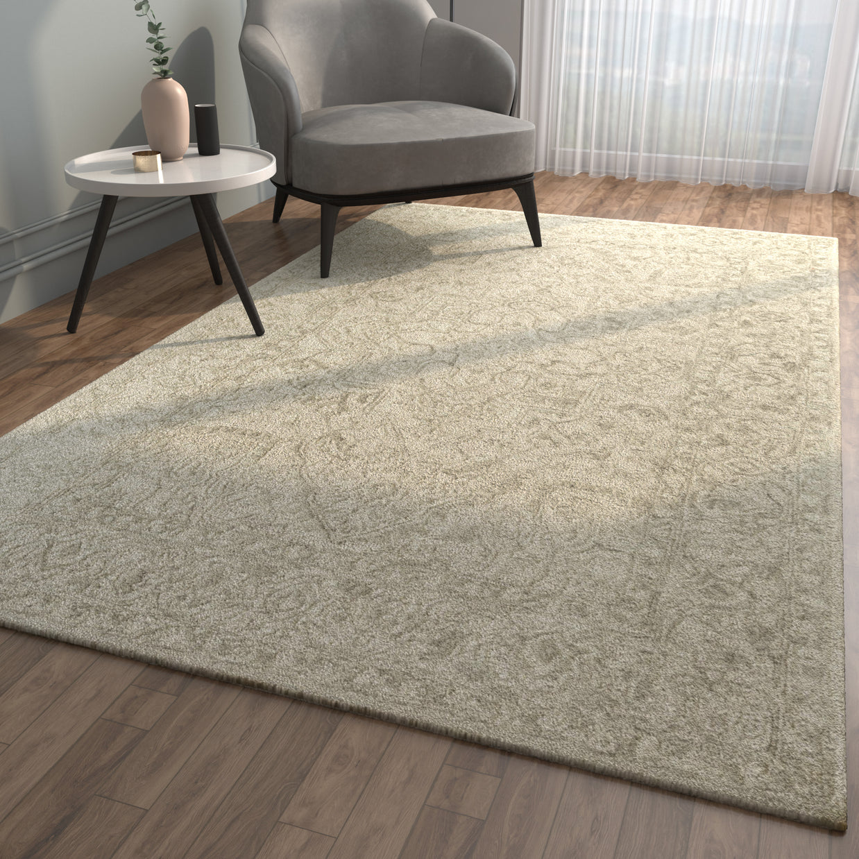 Carpet For Living room 9X12 Feet Ivory Wool Rectangle Vintage And Distressed Rug