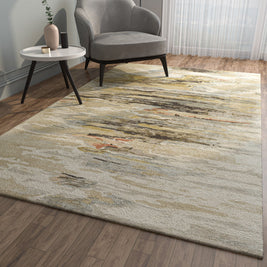 Carpet For Living room 2X3 Feet Ivory Wool & Viscose Rectangle Abstract Rug