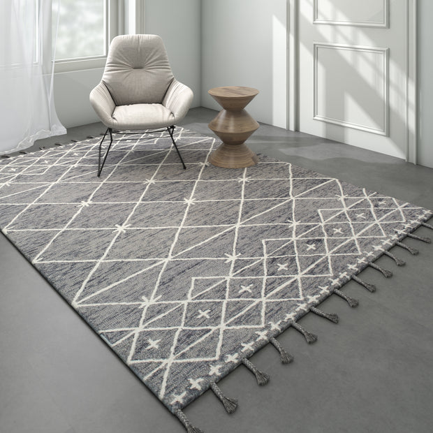 Carpet For Living room 8X10 Feet Grey And Black Wool Rectangle Moroccan And Tribal Rug
