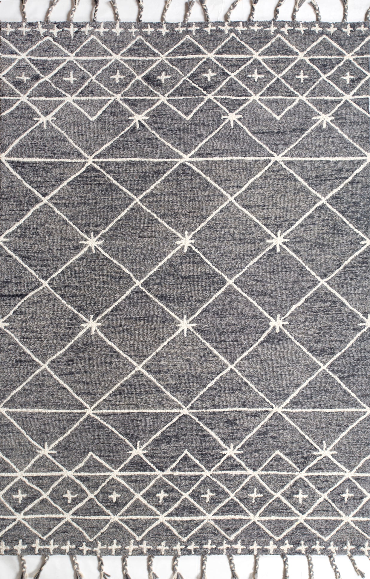 Carpet For Living room 8X10 Feet Grey And Black Wool Rectangle Moroccan And Tribal Rug