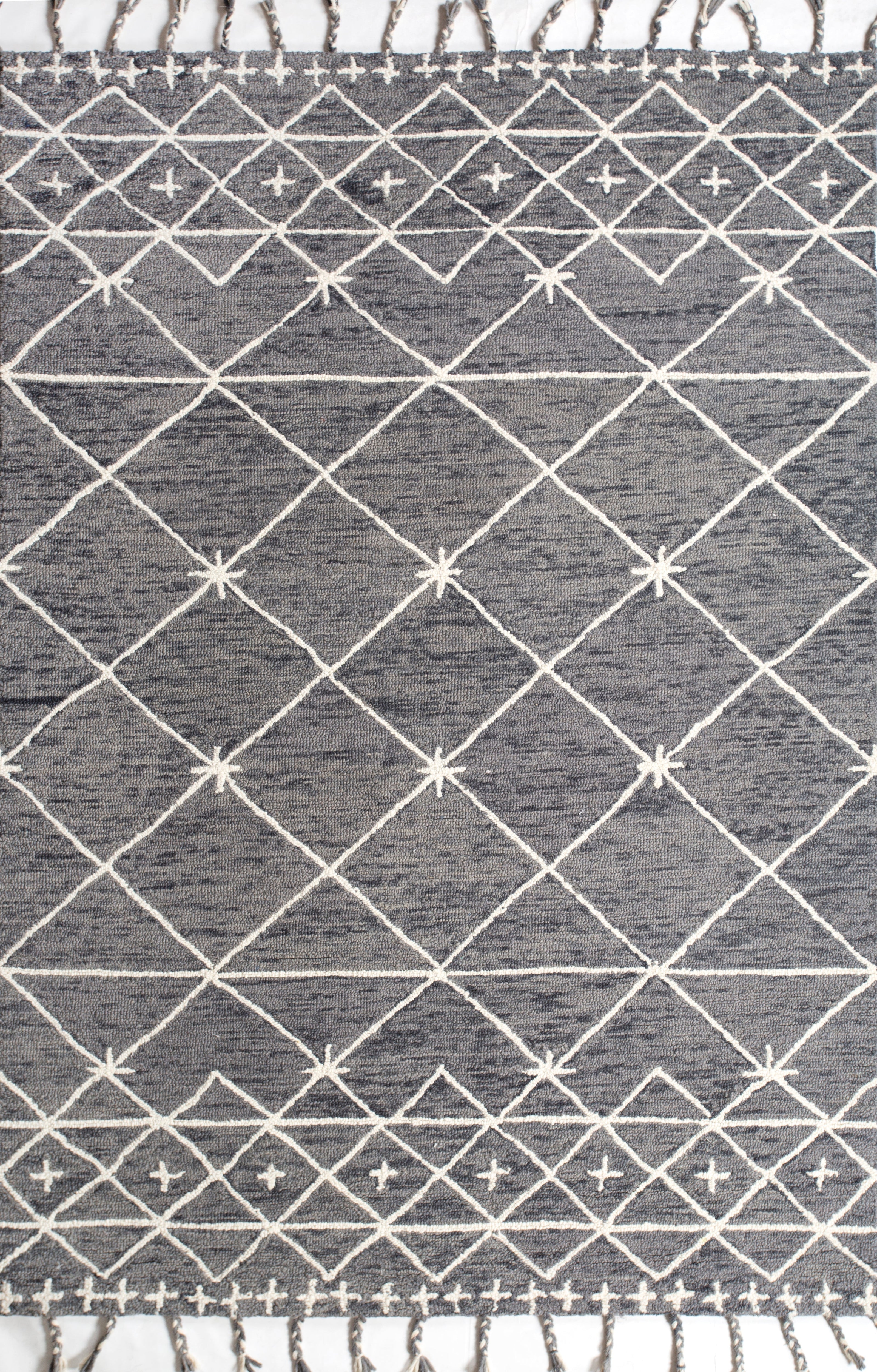 Carpet For Living room 8X10 Feet Grey And Black Wool Rectangle Moroccan And Tribal Rug - I MEAN DESIGN