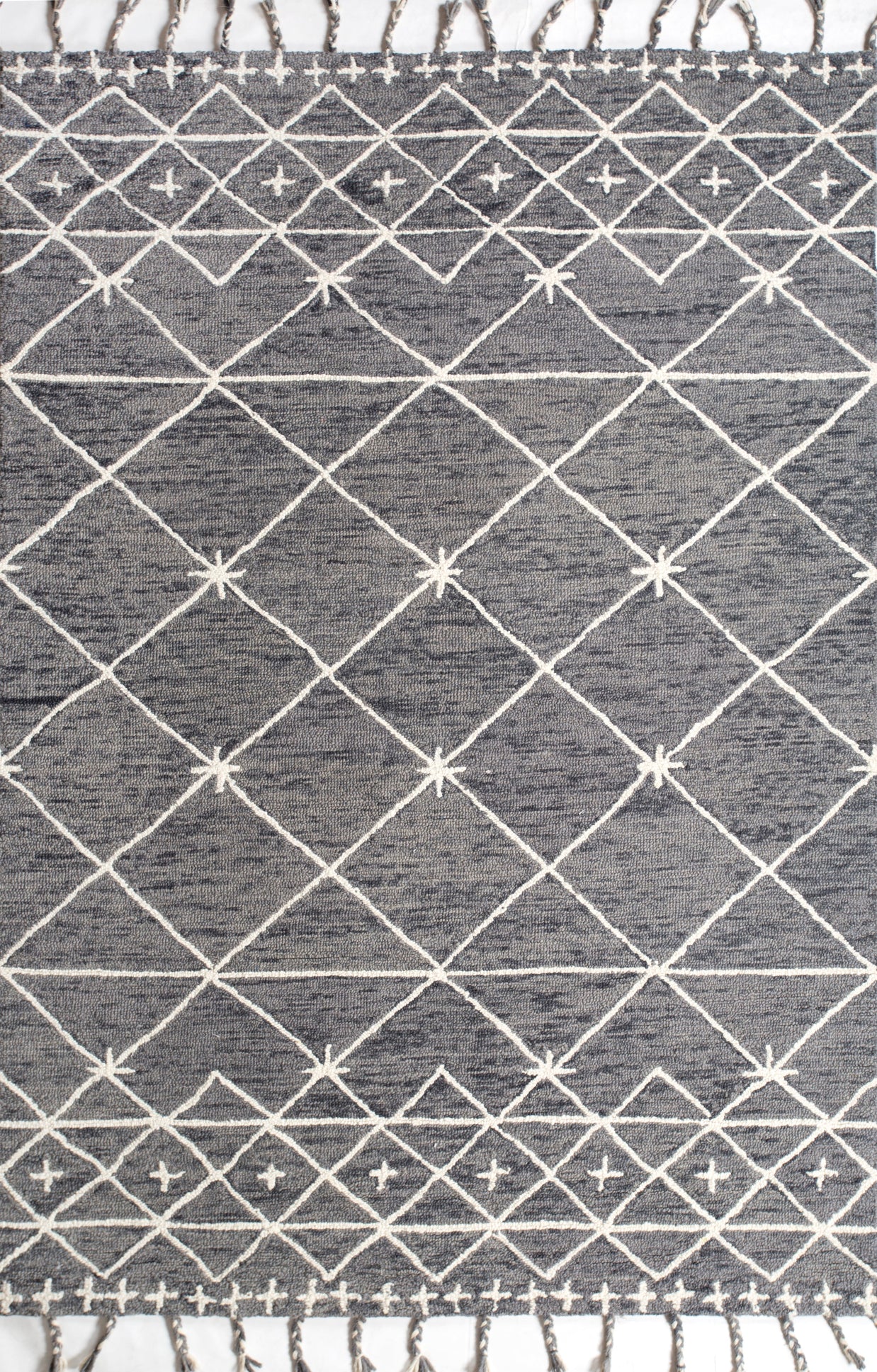 Carpet For Living room 8X10 Feet Grey And Black Wool Rectangle Moroccan And Tribal Rug - I MEAN DESIGN