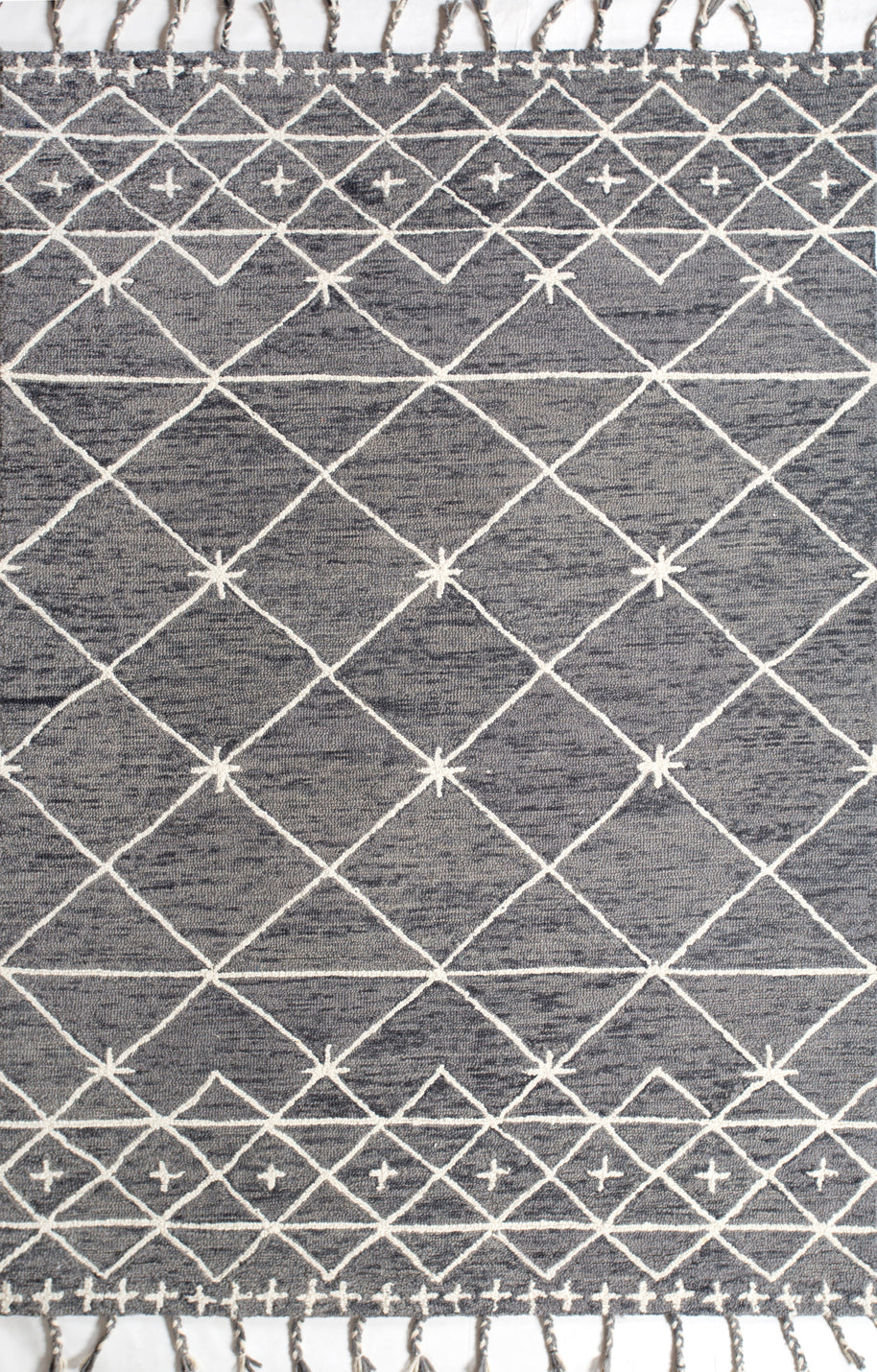 Carpet For Living room 9X12 Feet Grey And Black Wool Rectangle Moroccan And Tribal Rug - I MEAN DESIGN