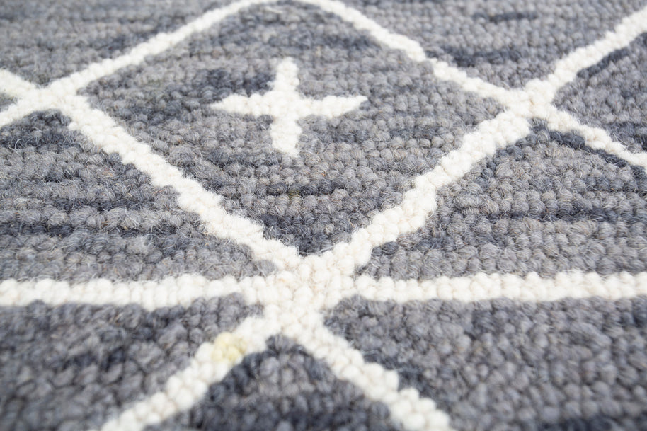Carpet For Living room 9X12 Feet Grey And Black Wool Rectangle Moroccan And Tribal Rug - I MEAN DESIGN