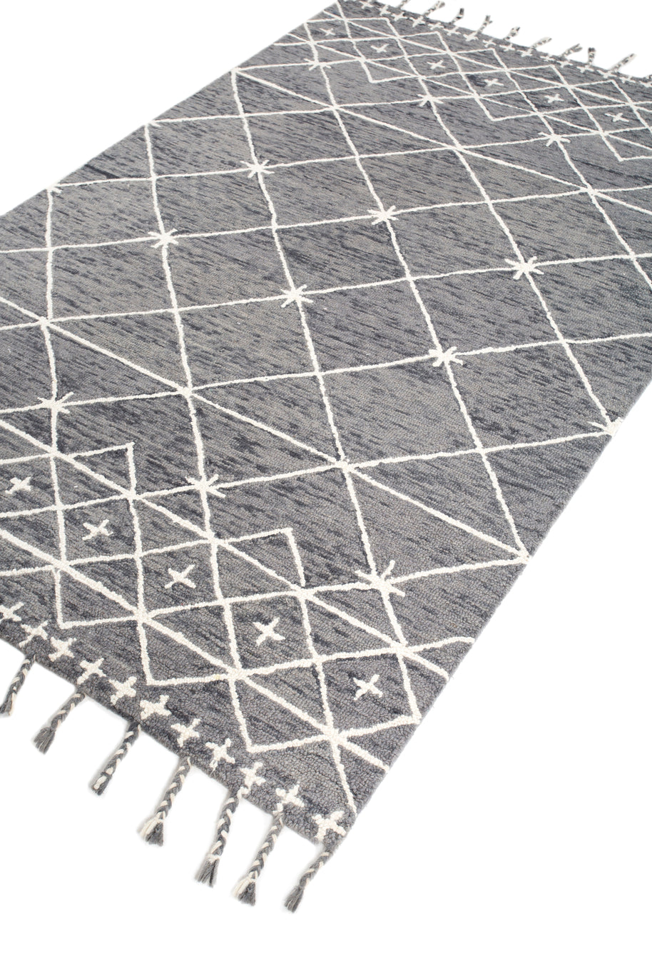 Carpet For Living room 9X12 Feet Grey And Black Wool Rectangle Moroccan And Tribal Rug - I MEAN DESIGN