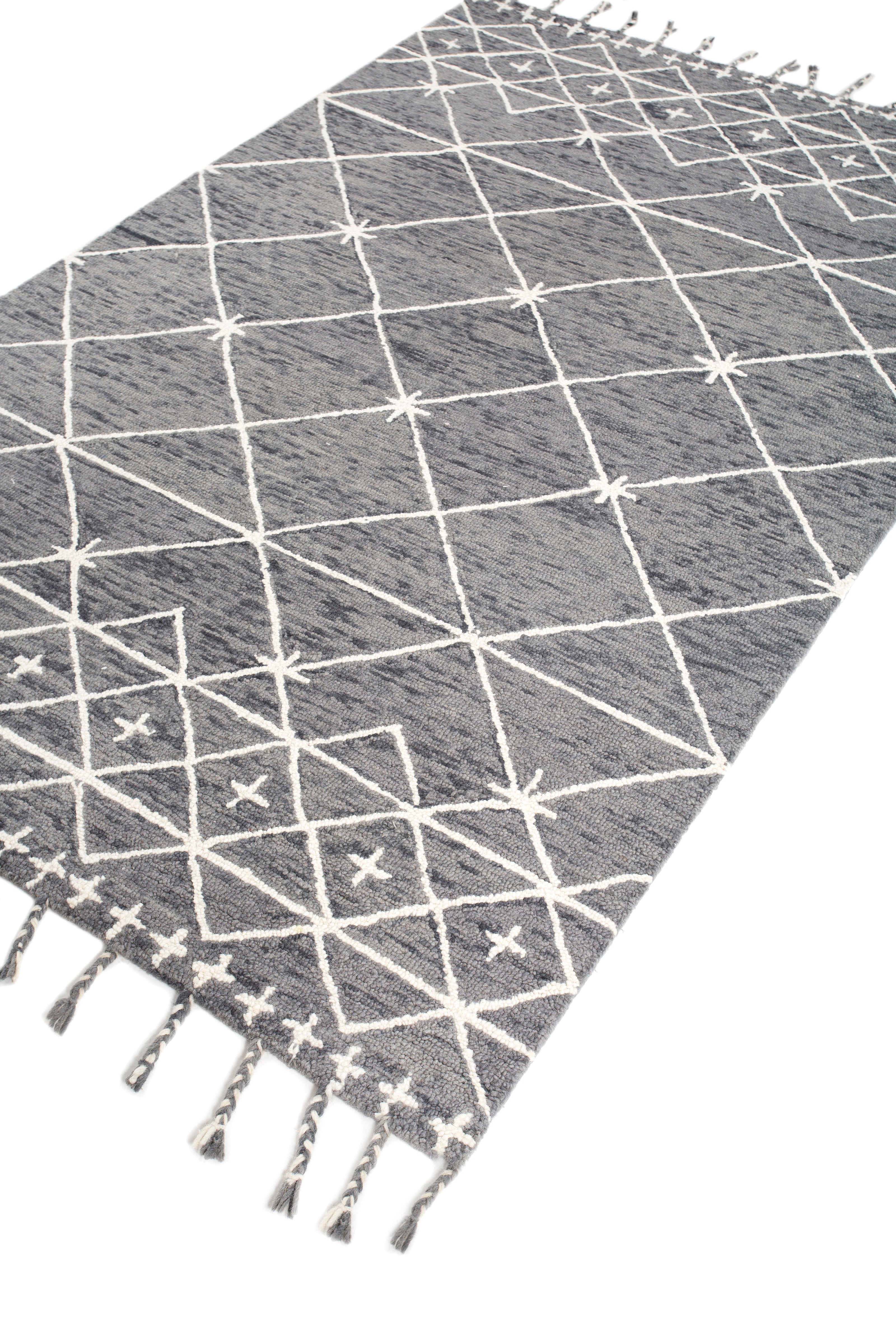 Carpet For Living room 9X12 Feet Grey And Black Wool Rectangle Moroccan And Tribal Rug