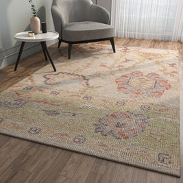 Carpet For Living room 2X3 Feet Beige And Brown Wool Rectangle Vintage And Distressed Rug - I MEAN DESIGN