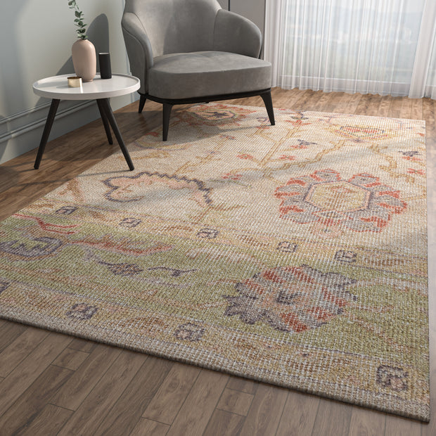 Carpet For Living room 2X3 Feet Beige And Brown Wool Rectangle Vintage And Distressed Rug