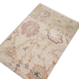 Carpet For Living room 2X3 Feet Beige And Brown Wool Rectangle Vintage And Distressed Rug