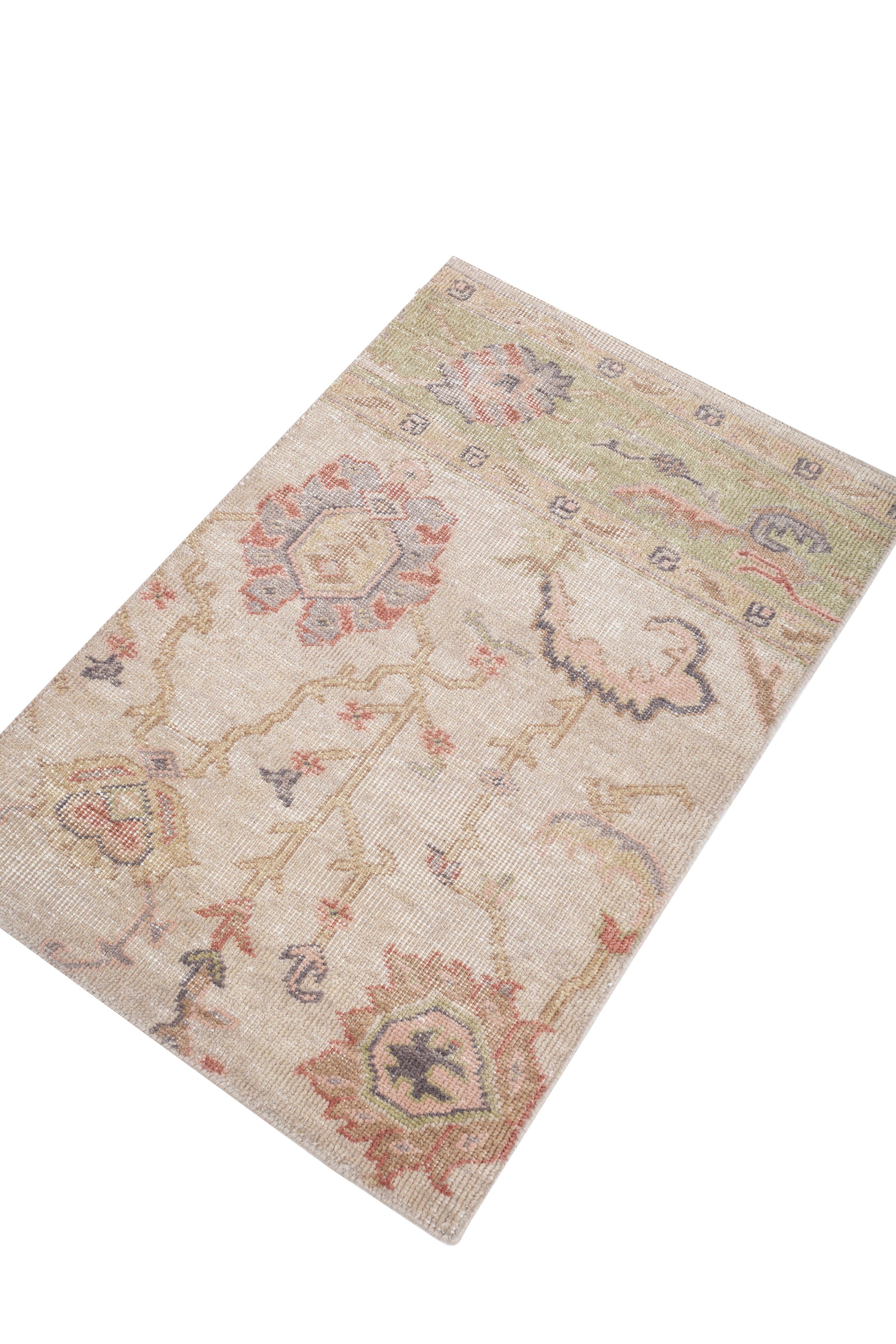 Carpet For Living room 2X3 Feet Beige And Brown Wool Rectangle Vintage And Distressed Rug