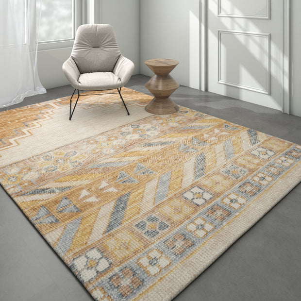 Carpet For Living room 2X3 Feet Beige And Brown Wool Rectangle Abstract Rug