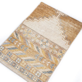 Carpet For Living room 2X3 Feet Beige And Brown Wool Rectangle Abstract Rug