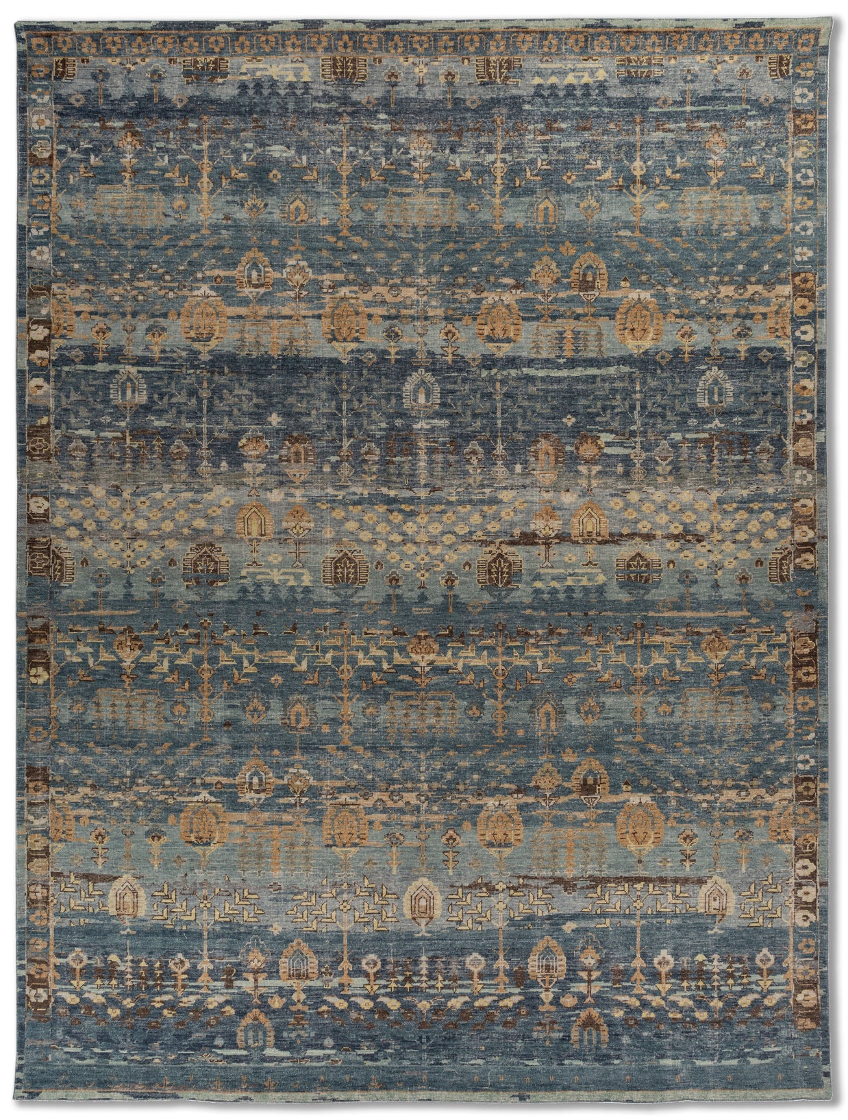 Carpet For Living room 8x10 Feet Blue Wool Rectangle Vintage and Distressed Rug