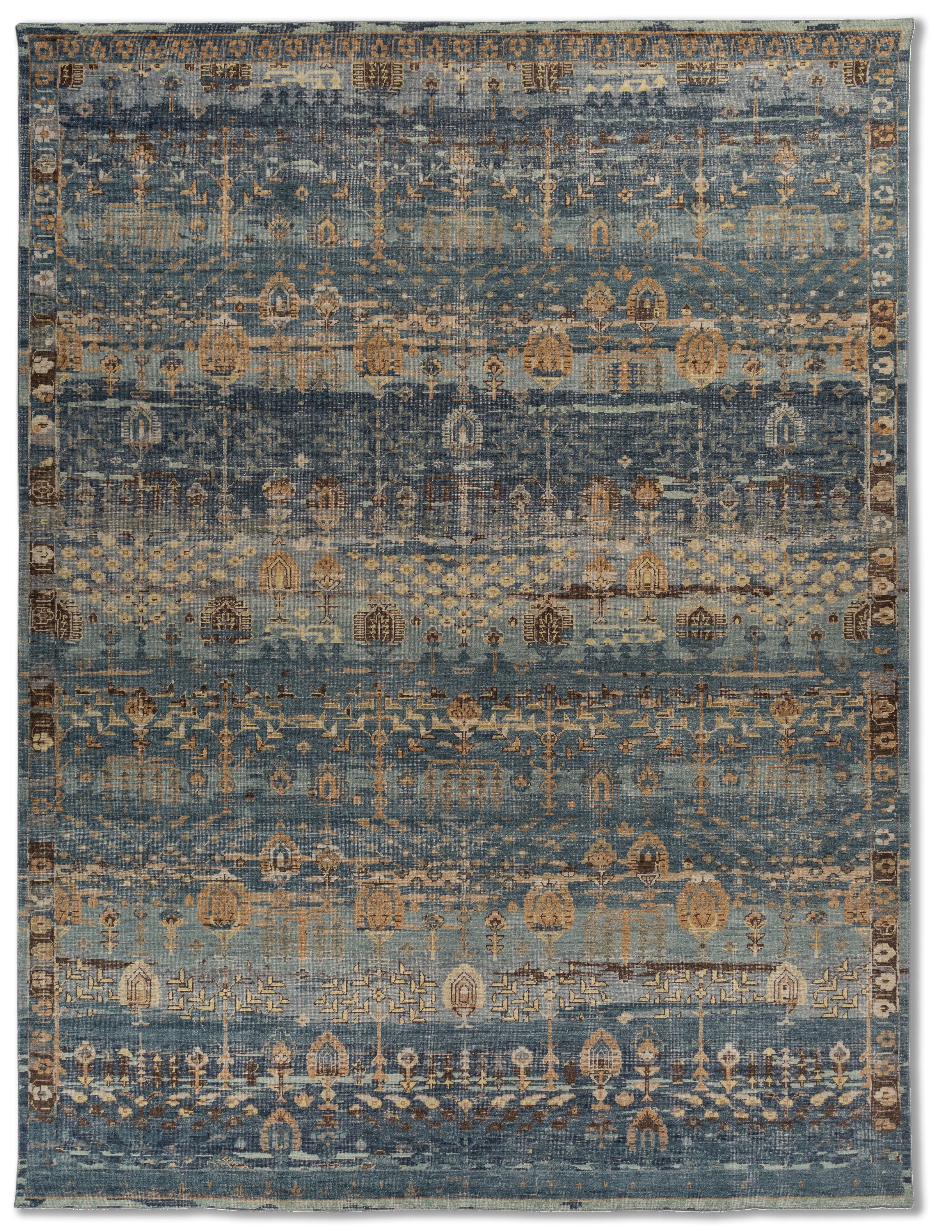 Carpet For Living room 8x10 Feet Blue Wool Rectangle Vintage and Distressed Rug