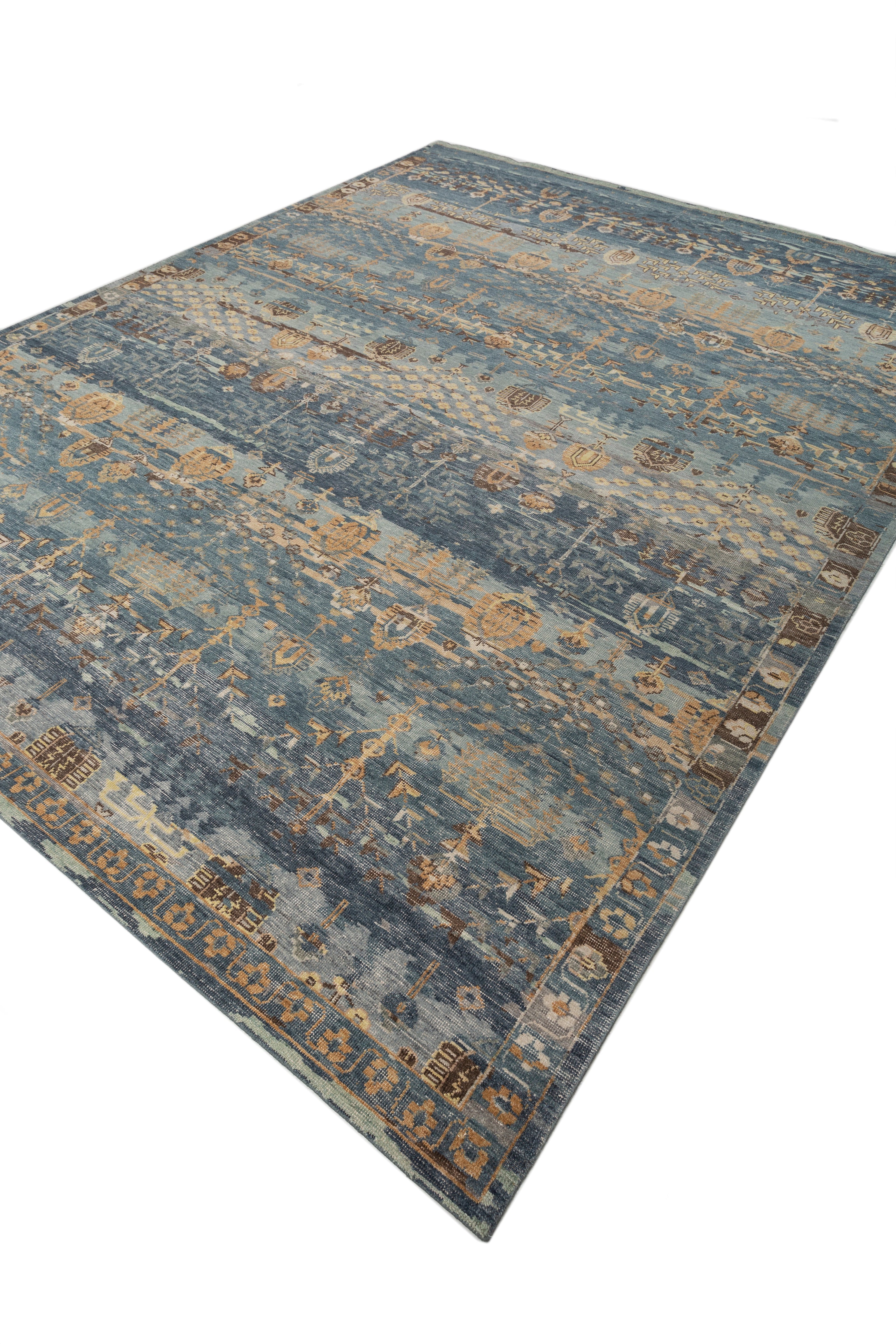 Carpet For Living room 8x10 Feet Blue Wool Rectangle Vintage and Distressed Rug