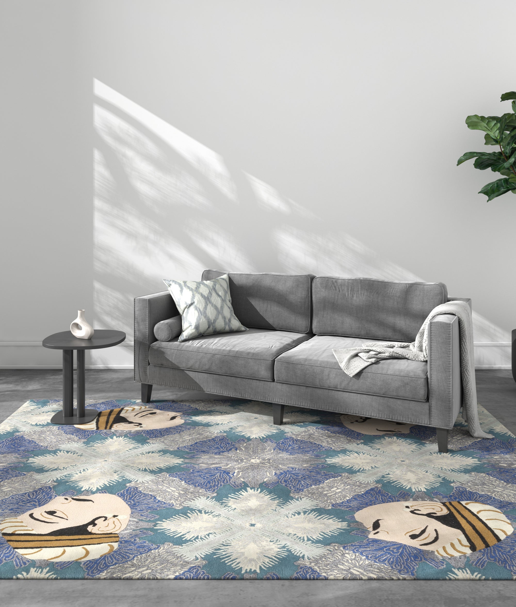 Carpet For Living room 5'6x8 Feet Blue Wool and Viscose Rectangle  Rug