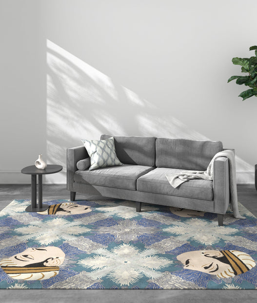 Carpet For Living room 5'6x8 Feet Blue Wool and Viscose Rectangle  Rug