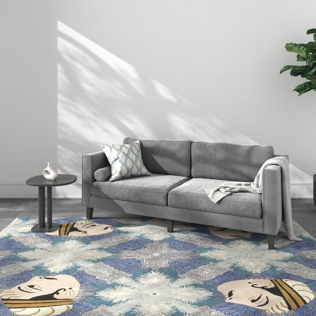 Carpet For Living room 5'6x8 Feet Blue Wool and Viscose Rectangle  Rug