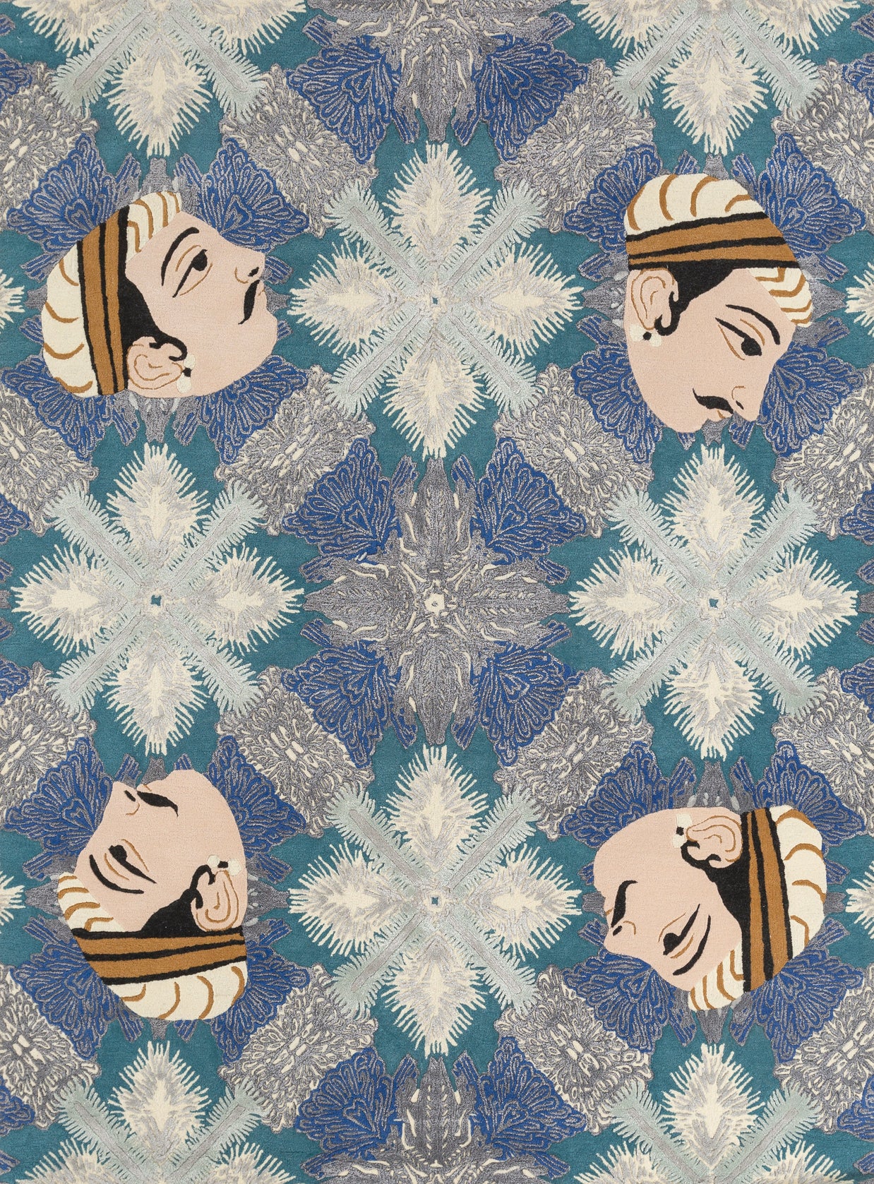 Carpet For Living room 5'6x8 Feet Blue Wool and Viscose Rectangle  Rug