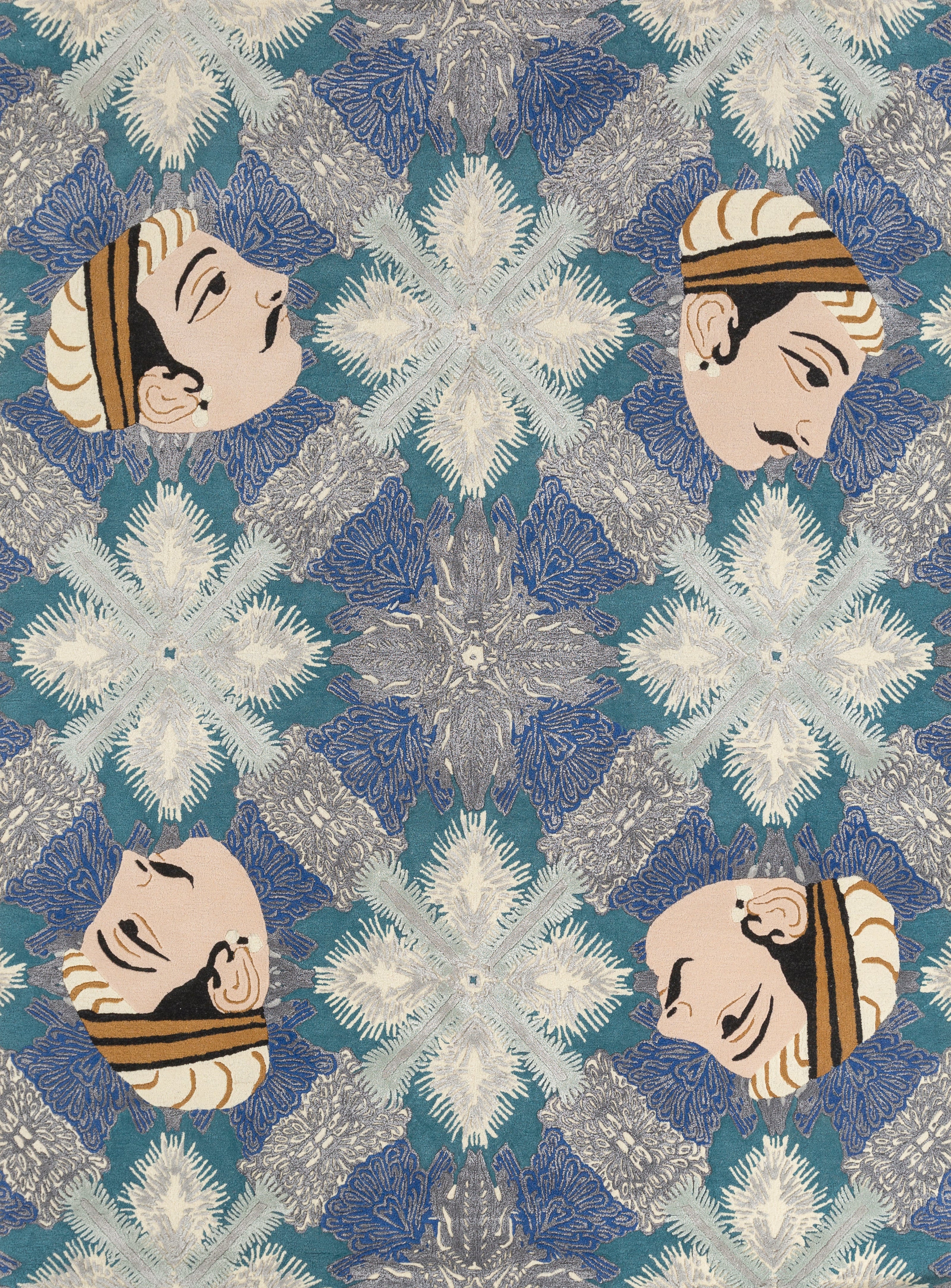 Carpet For Living room 5'6x8 Feet Blue Wool and Viscose Rectangle  Rug