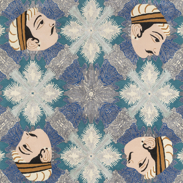 Carpet For Living room 5'6x8 Feet Blue Wool and Viscose Rectangle  Rug