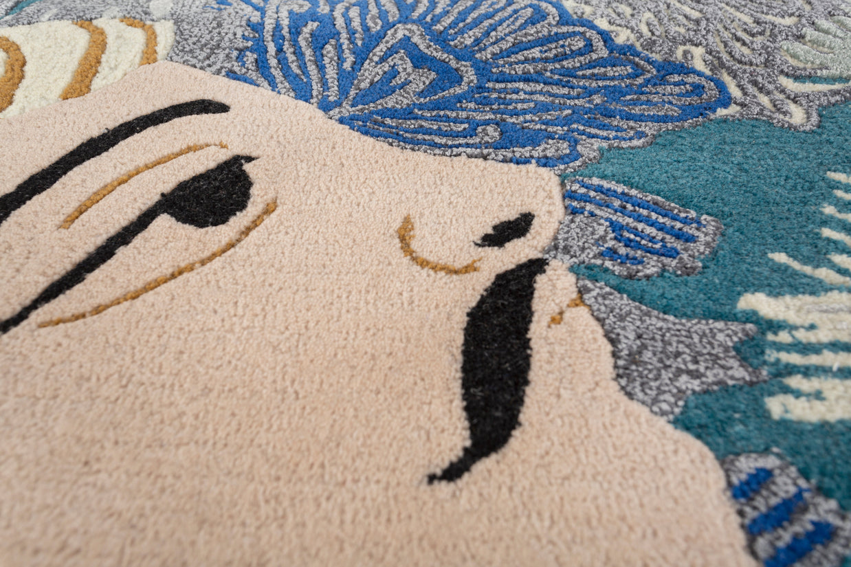 Carpet For Living room 5'6x8 Feet Blue Wool and Viscose Rectangle  Rug