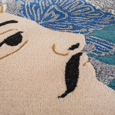 Carpet For Living room 5'6x8 Feet Blue Wool and Viscose Rectangle  Rug