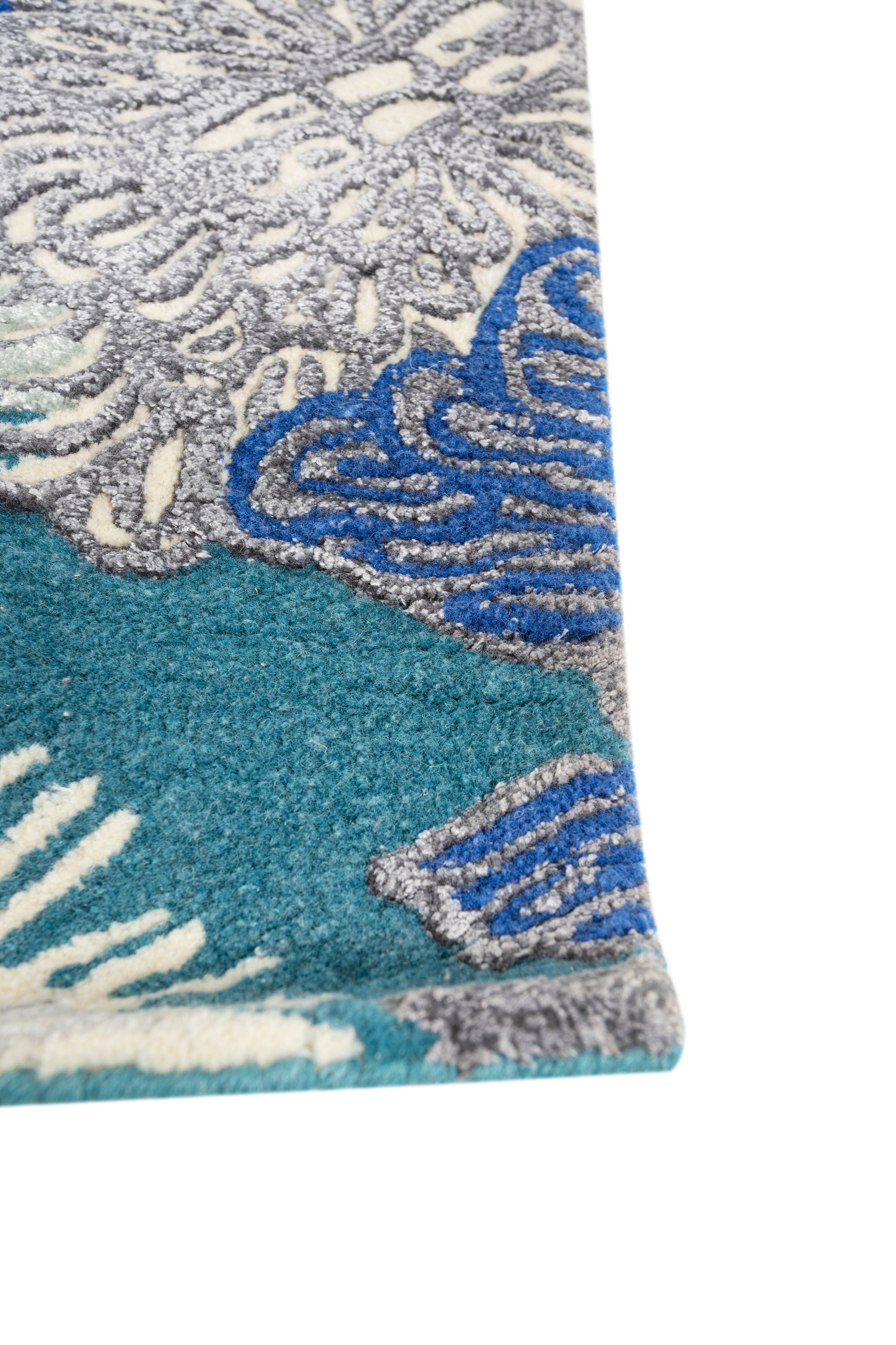 Carpet For Living room 5'6x8 Feet Blue Wool and Viscose Rectangle  Rug