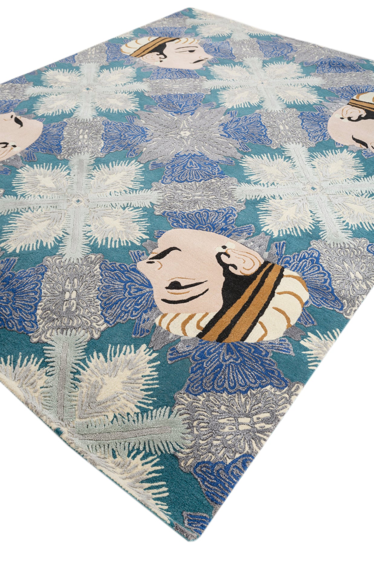 Carpet For Living room 5'6x8 Feet Blue Wool and Viscose Rectangle  Rug