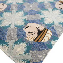 Carpet For Living room 5'6x8 Feet Blue Wool and Viscose Rectangle  Rug