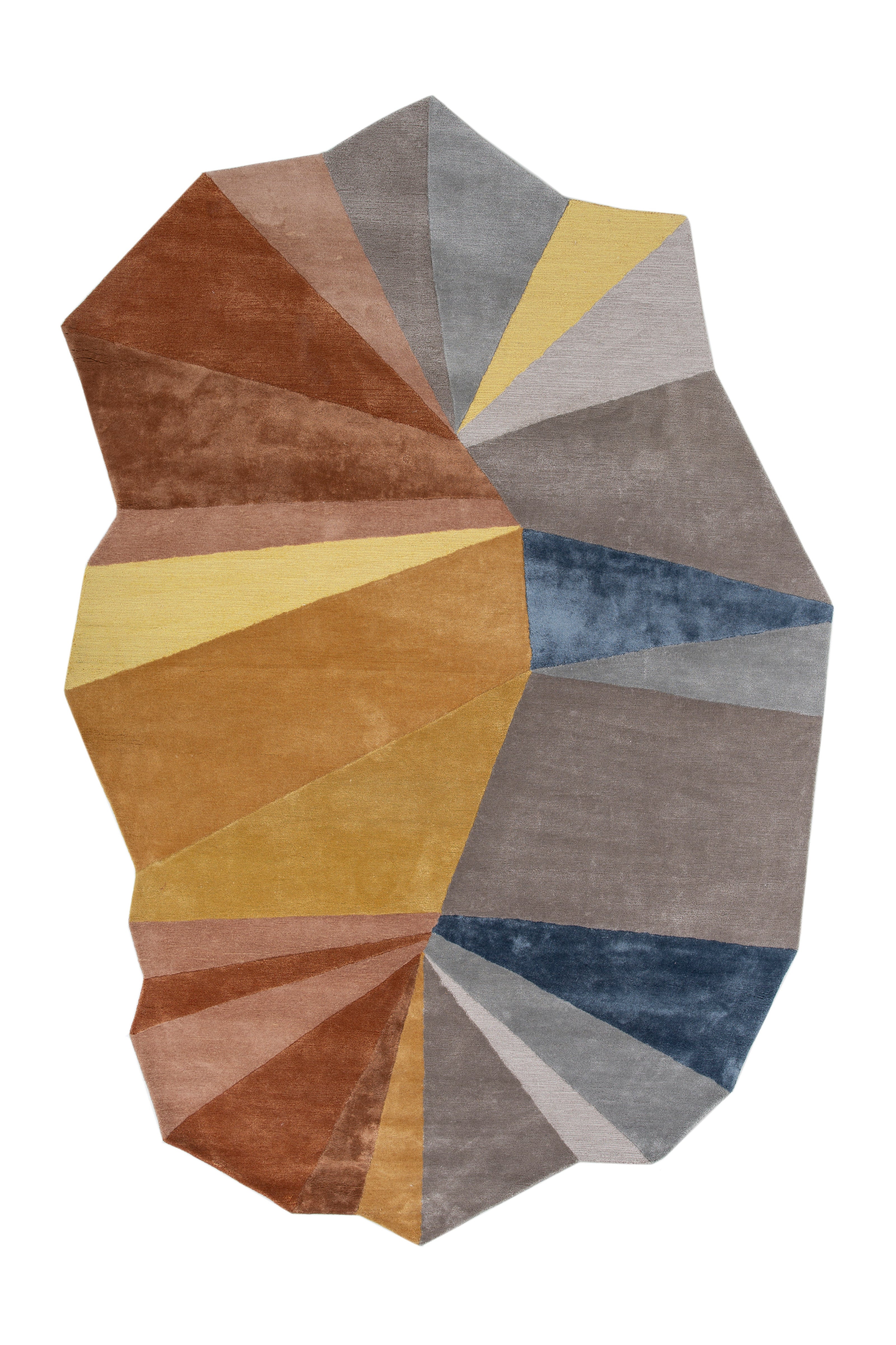 Carpet For Living room 8x11'10 Feet Beige and Brown Wool and Viscose Irregular Geometric and Stripes Rug