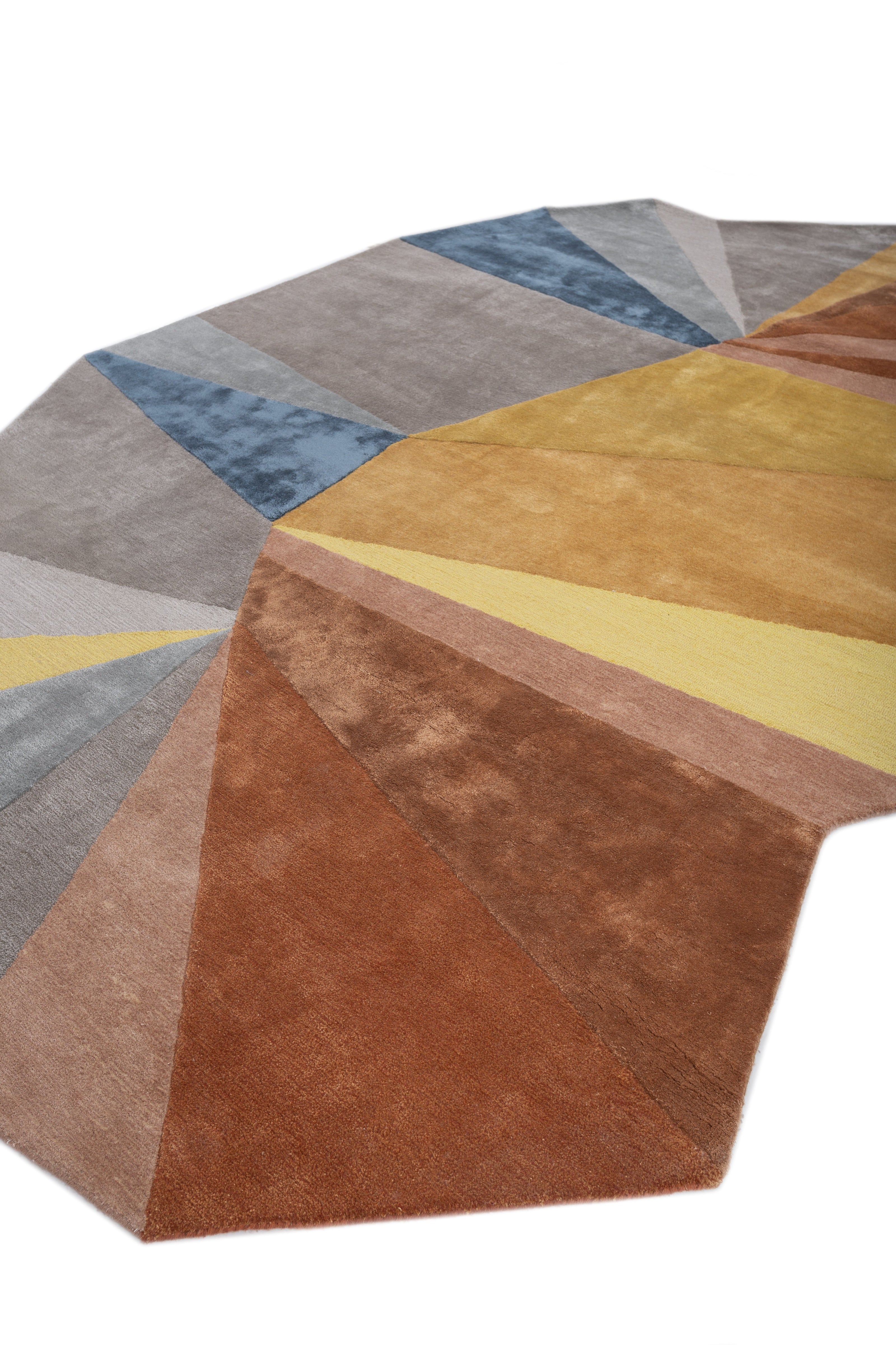 Carpet For Living room 8x11'10 Feet Beige and Brown Wool and Viscose Irregular Geometric and Stripes Rug