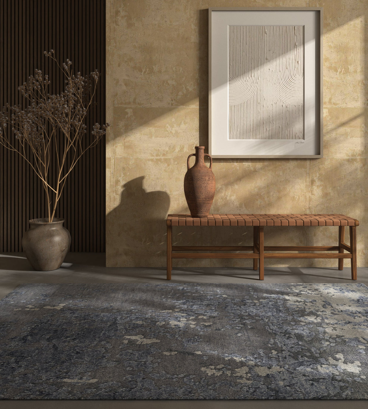 Carpet For Living room 2x3 Feet Grey and Black Wool and Silk Rectangle Abstract Rug