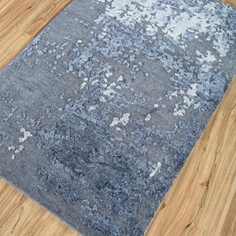 Carpet For Living room 2x3 Feet Grey and Black Wool and Silk Rectangle Abstract Rug