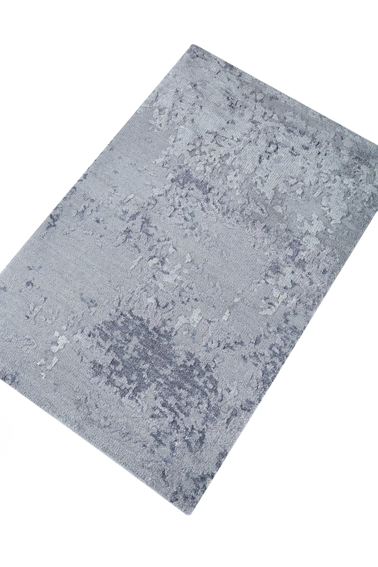 Carpet For Living room 2x3 Feet Grey and Black Wool and Silk Rectangle Abstract Rug