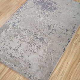 Carpet For Living room 2x3 Feet Grey and Black Wool and Silk Rectangle Abstract Rug