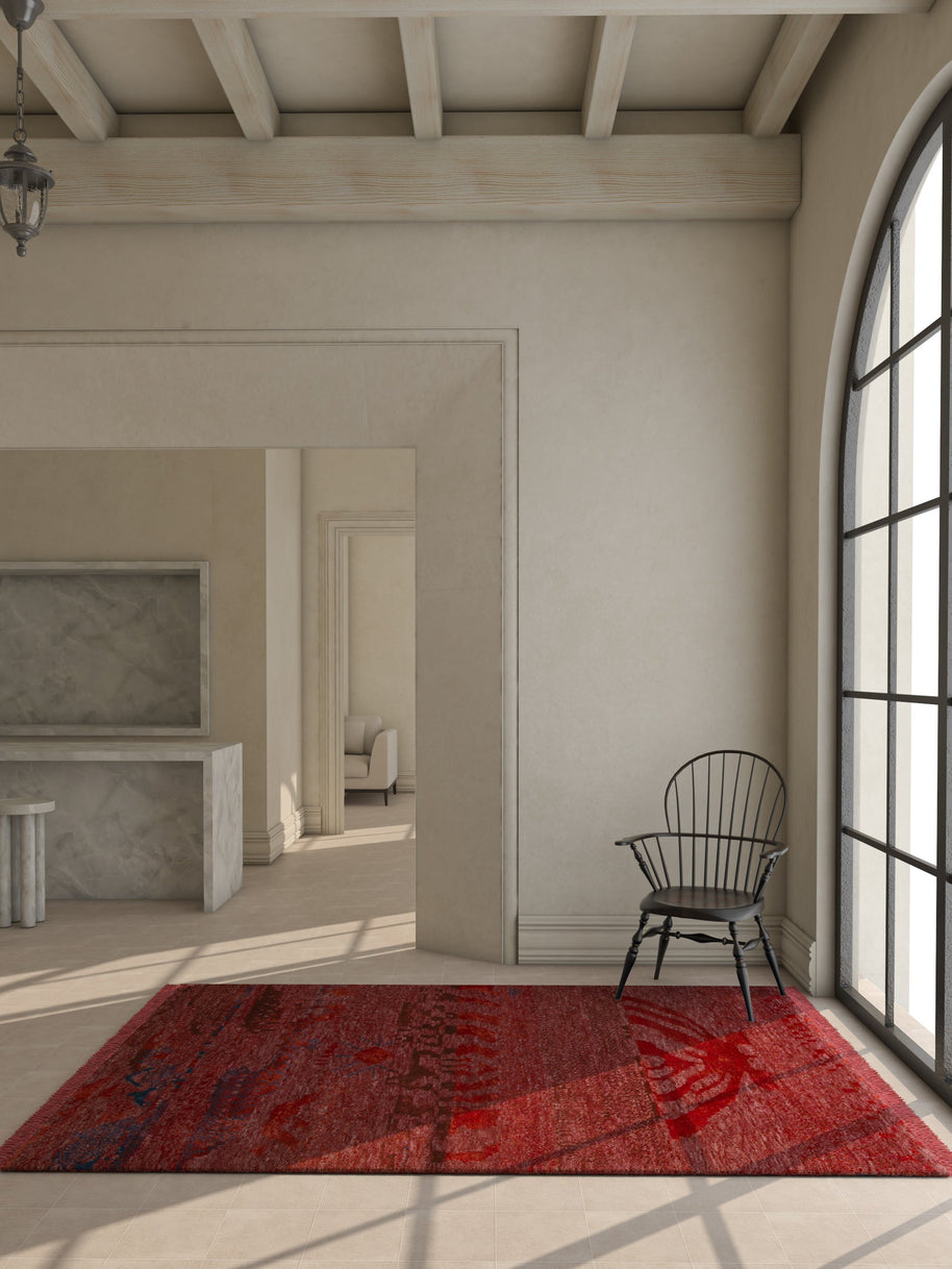 Carpet For Living room 3X5 Feet Red And Orange Wool & Bamboo Silk Rectangle Abstract Rug - I MEAN DESIGN