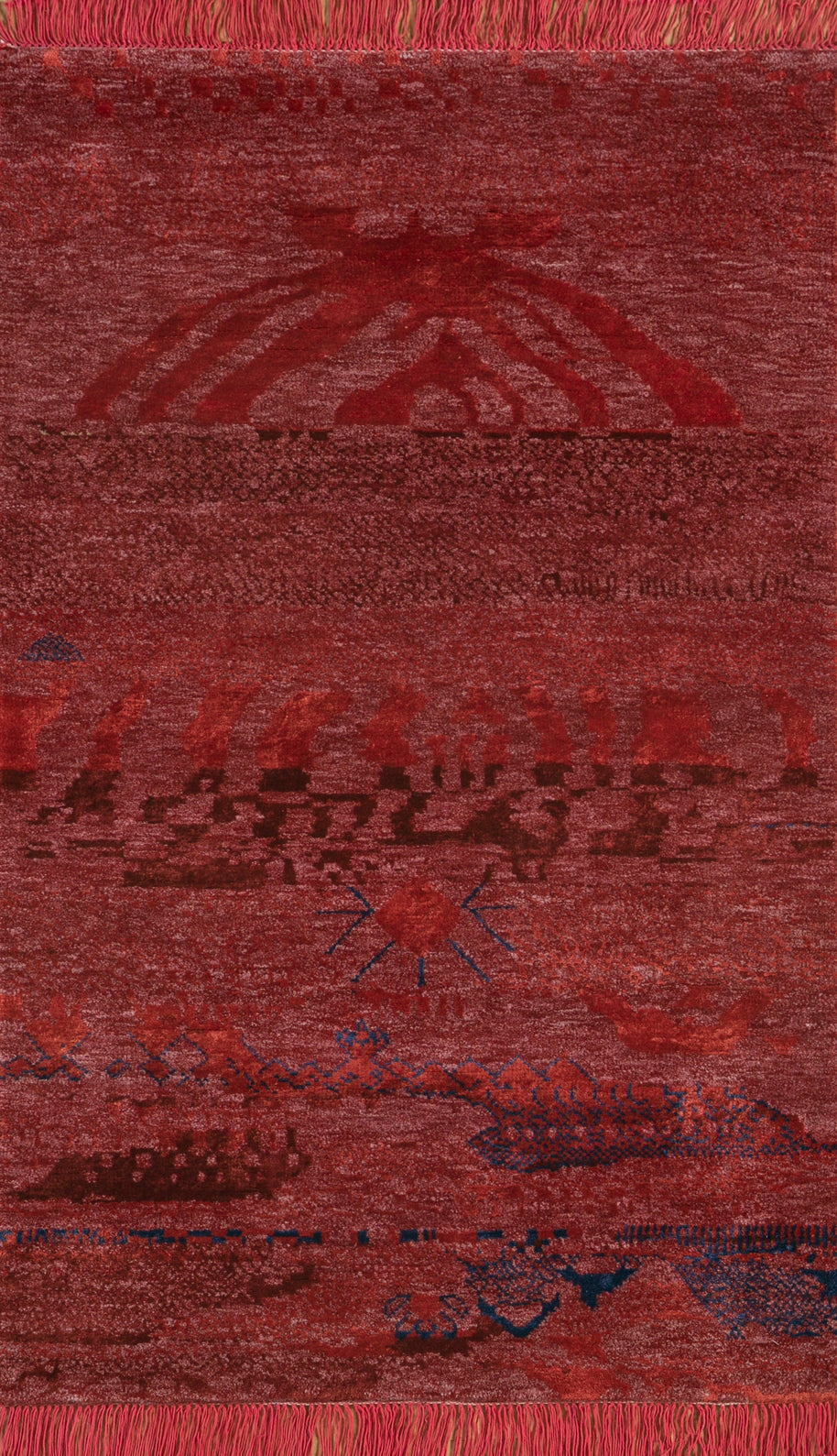 Carpet For Living room 3X5 Feet Red And Orange Wool & Bamboo Silk Rectangle Abstract Rug - I MEAN DESIGN