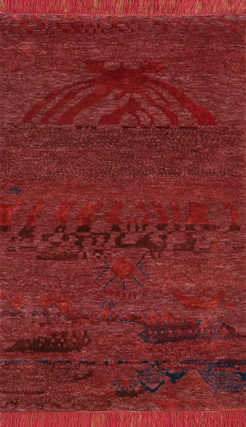 Carpet For Living room 3X5 Feet Red And Orange Wool & Bamboo Silk Rectangle Abstract Rug