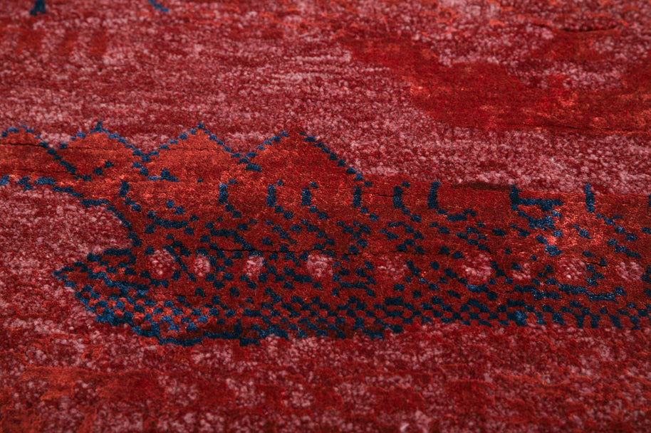Carpet For Living room 3X5 Feet Red And Orange Wool & Bamboo Silk Rectangle Abstract Rug - I MEAN DESIGN
