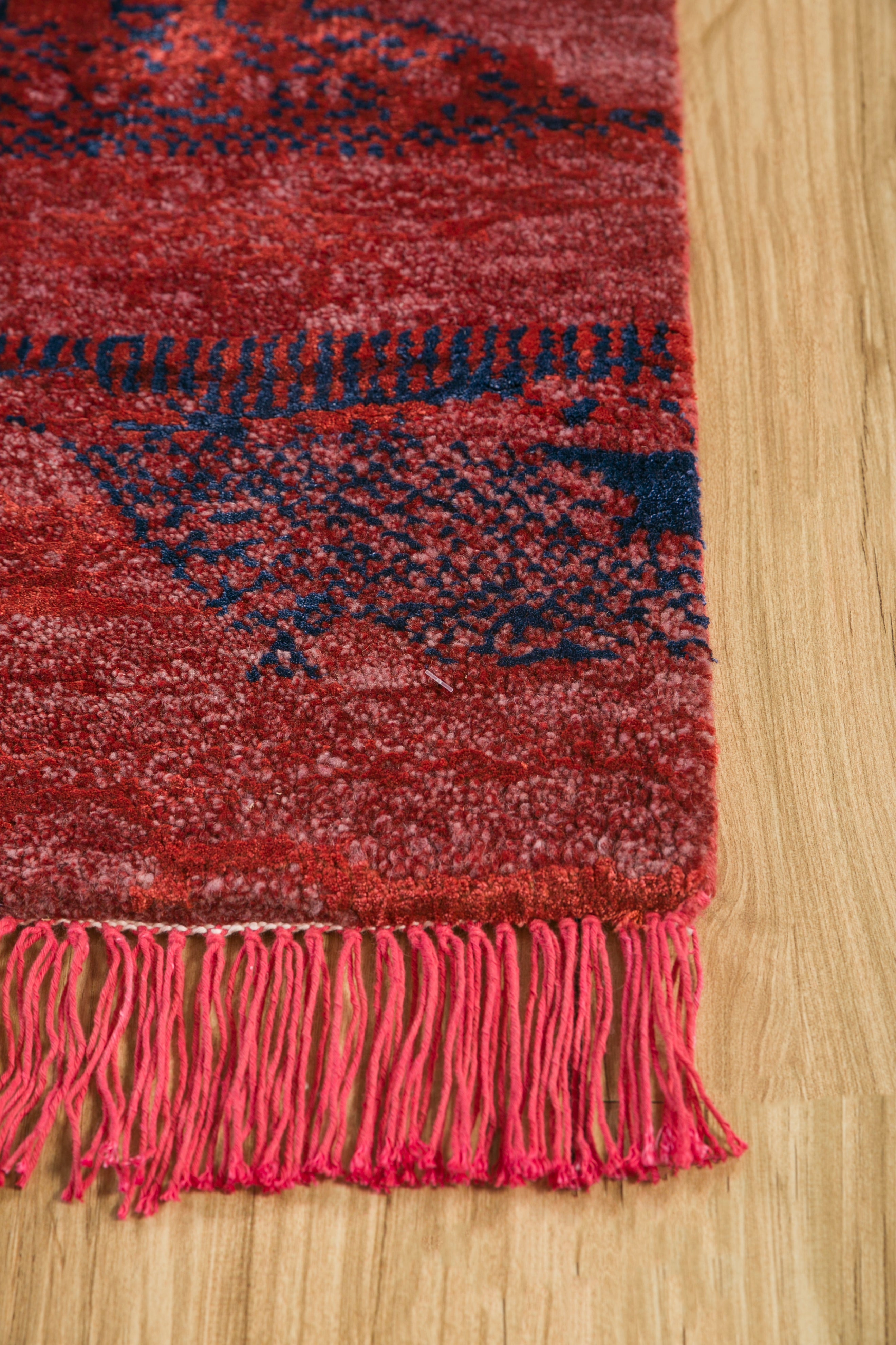 Carpet For Living room 3X5 Feet Red And Orange Wool & Bamboo Silk Rectangle Abstract Rug