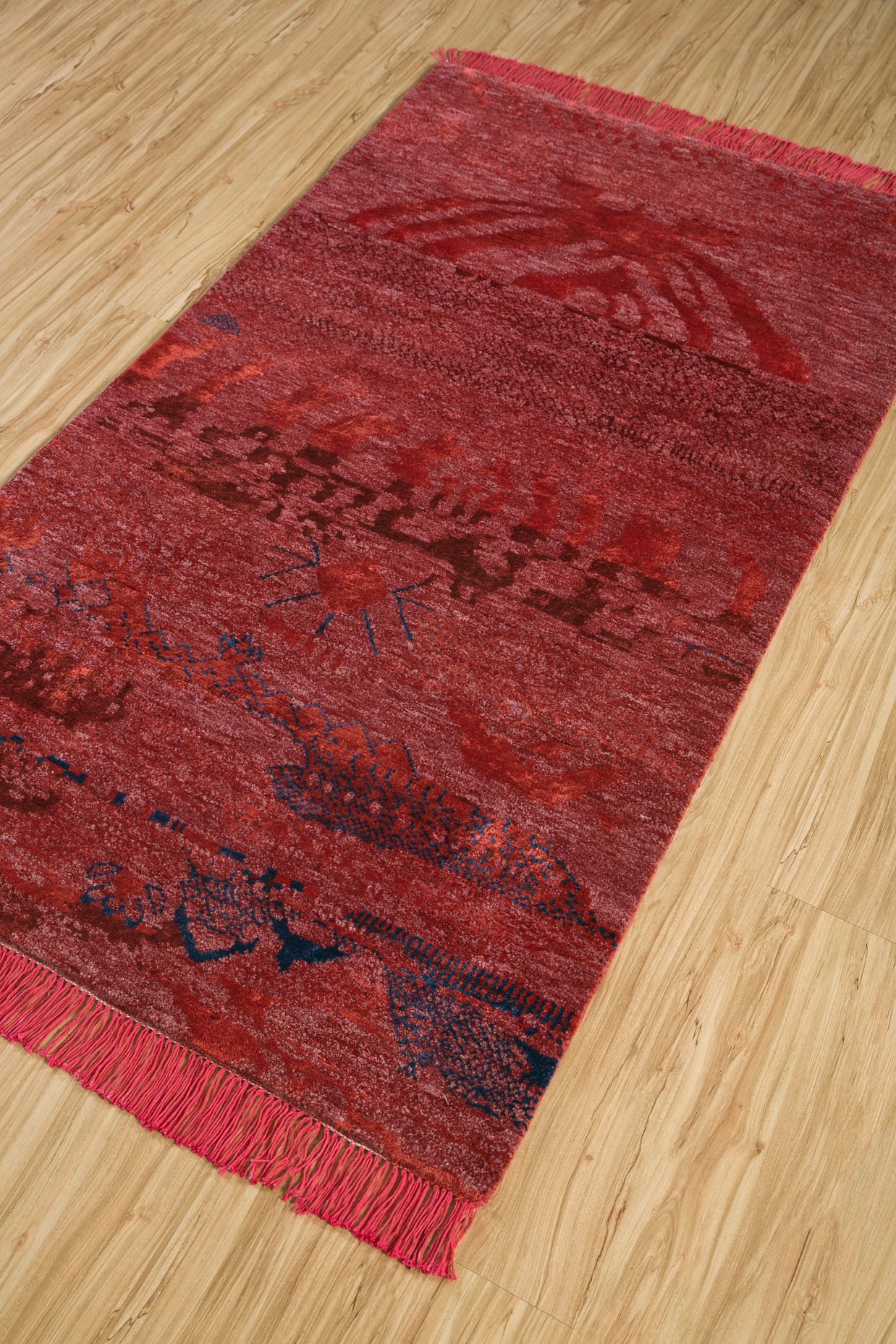 Carpet For Living room 3X5 Feet Red And Orange Wool & Bamboo Silk Rectangle Abstract Rug