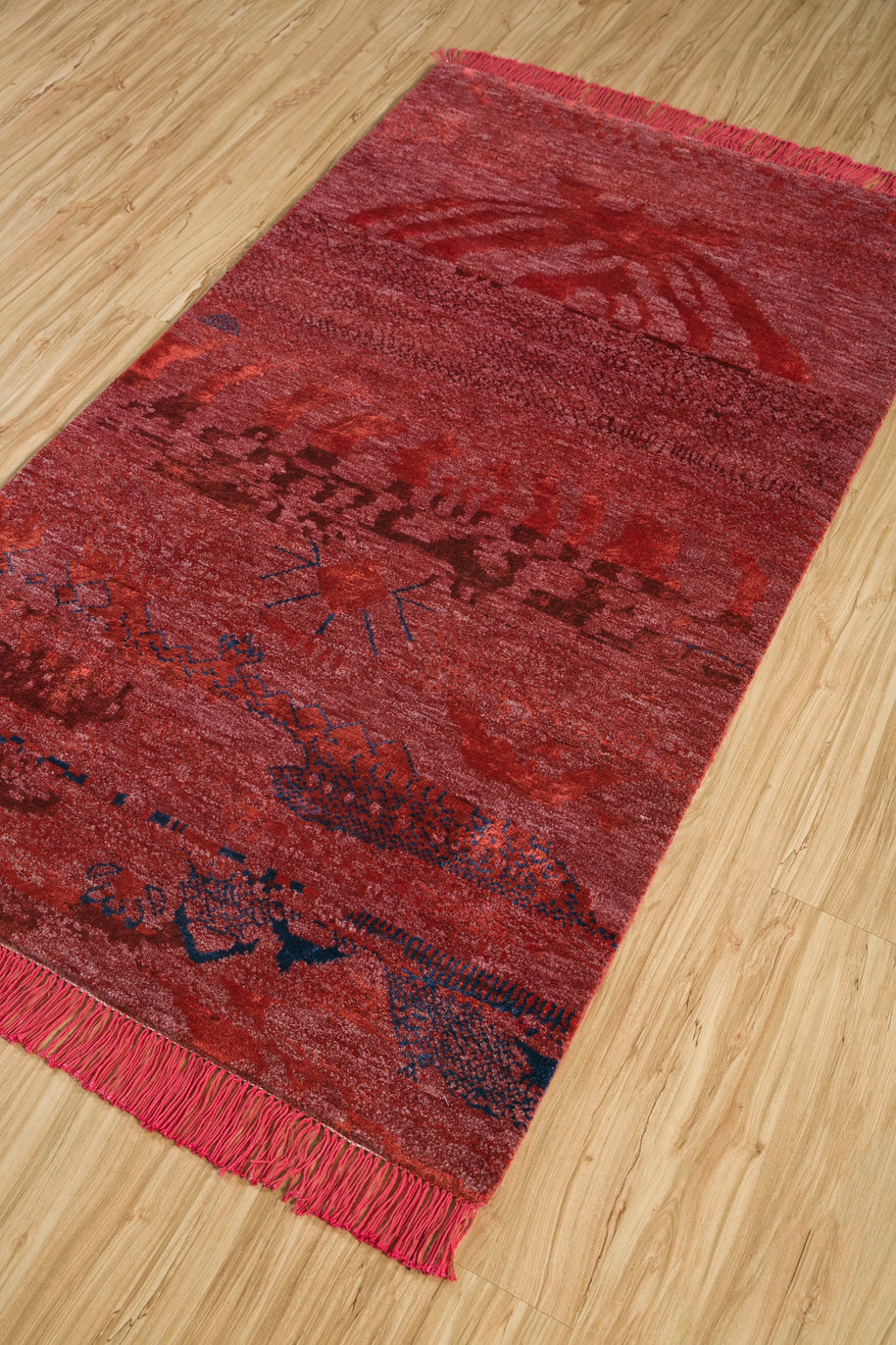 Carpet For Living room 3X5 Feet Red And Orange Wool & Bamboo Silk Rectangle Abstract Rug - I MEAN DESIGN