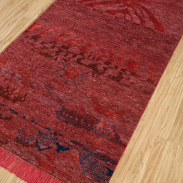 Carpet For Living room 3X5 Feet Red And Orange Wool & Bamboo Silk Rectangle Abstract Rug